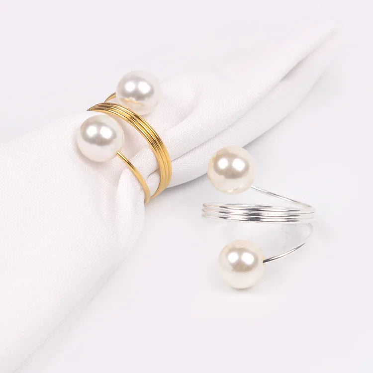 Easter Napkin Rings Gold Metal Serviette Buckle Holder for Party Table Napkin Decor with Pearl Buckle for Easter Celebrations