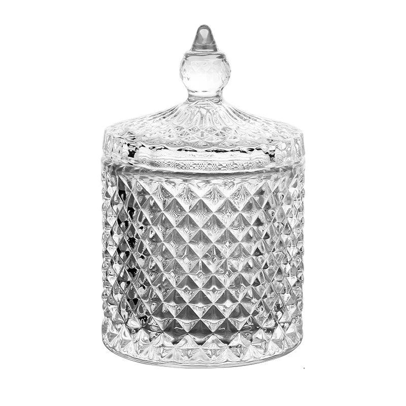 Multi-size Engraved Crystal Clear Glass Jar for Candy Household Child Food Storage Tray Container Holiday Wedding Banquet