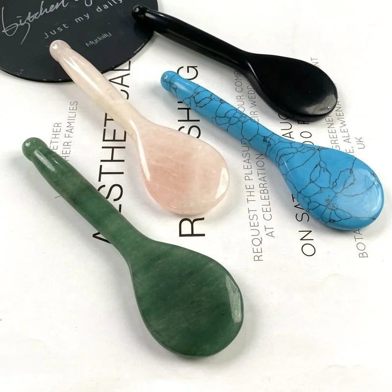 Jade Spoon Shaped Gua Sha Tool Natural Rose Quartz Stone Acupuncture Pen for Face Neck Eye Massage Beauty Product