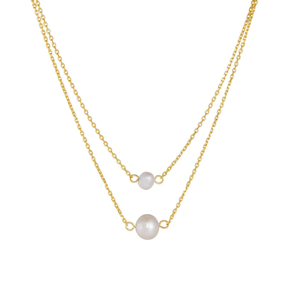 Fashion Jewelry Necklaces 925 Sterling Silver Natural Freshwater Pearl Necklace Double Layer Chain Gold Plated Necklaces Women