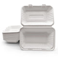 Bioleader No PFAS Added 100% Compostable Disposable White Lunch Box Heavy-Duty 9" X 6" 1 Compartment Bagasse Clamshell CT-5