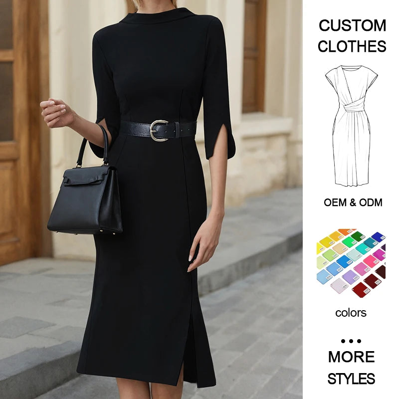 Women's Elegant Temperament Dress New Fashion Solid Color Commuter Waist for Winter Wholesale Available