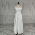 100% Real Photos Simple Sleeveless Strapless Satin Long Train A-line Wedding Dress Bridal Evening Prom Dress for Plus Size Women