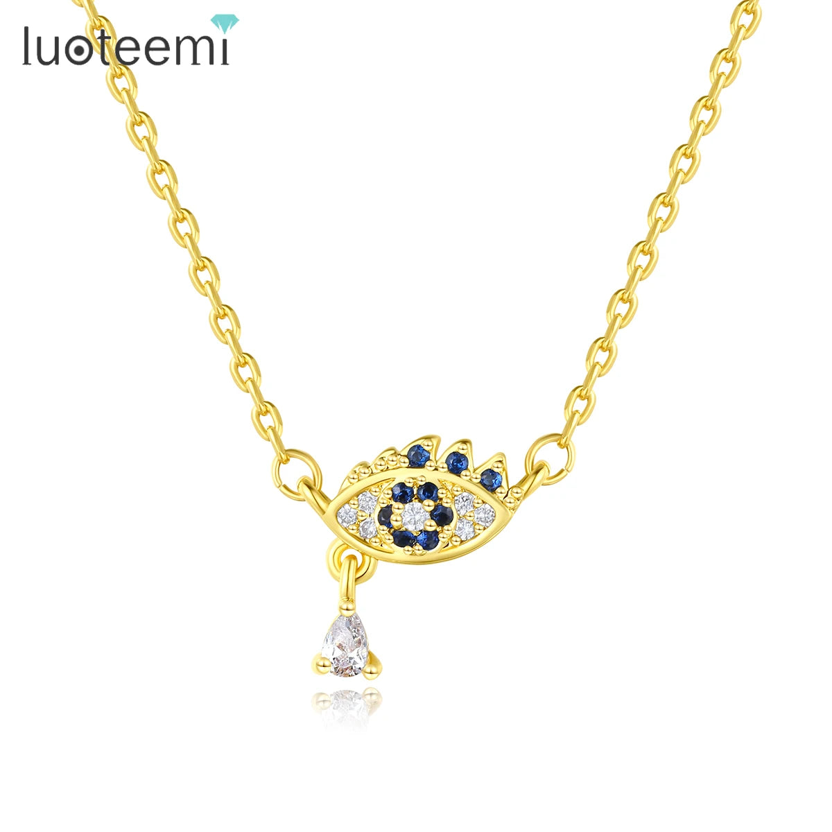 LUOTEEMI Cute Girls Evil Eye Necklace Brass Material  Link Chain Eye Pendant Necklaces for Women