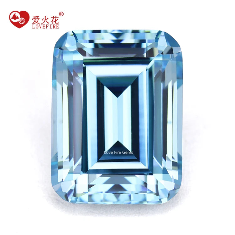 Aaaaa Grade Emerald Cut Cz Stone Aquamarine Color Octagon Step Cut Cubic Zirconia