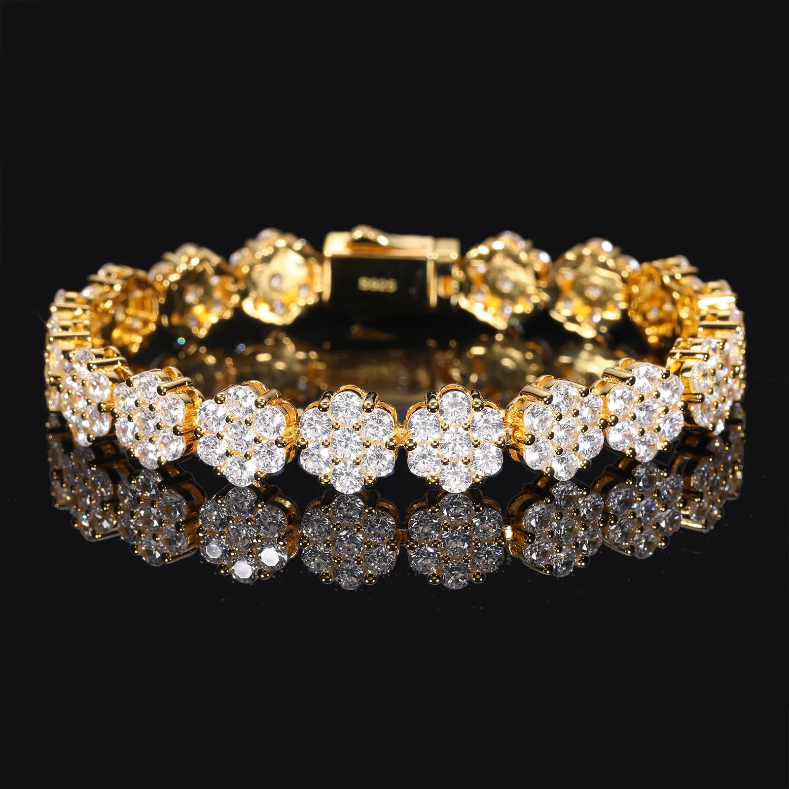 Hip Hop 9mm 925 Sterling Silver Diamond Cluster Flower Design Bracelet Iced Out Cuban Link Chain Necklace with VVS Moissanite