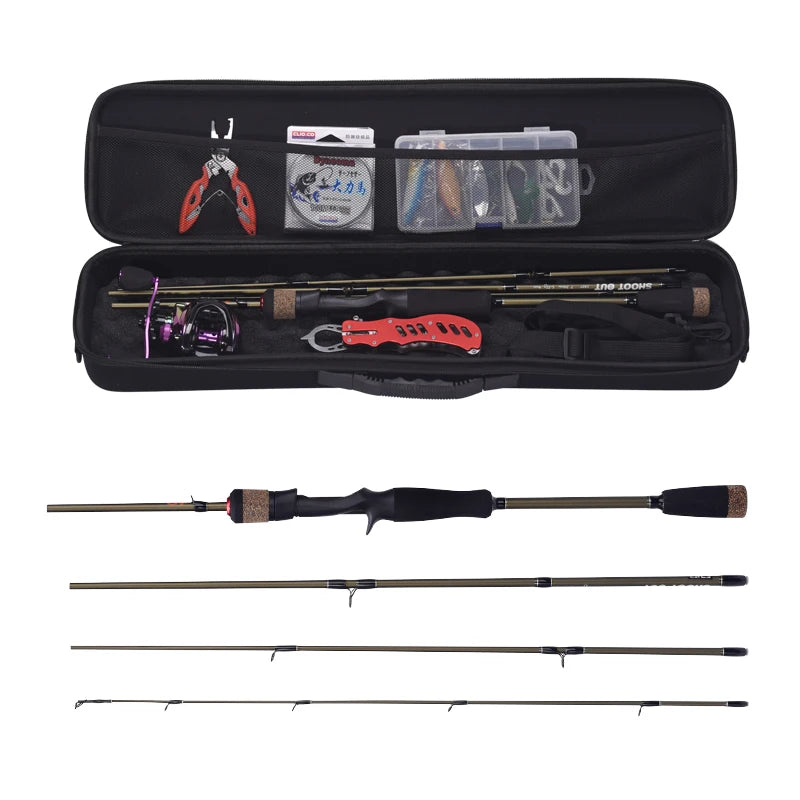 Baitcasting Fishing Rod and Reel Combo Full Set Rod Set with Line Lures Hooks Reel and Fishing Rod Bag Fishing Tackle