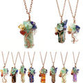 Chakra Gemstone Tree of Life Wire Wrapped Necklace Natural Clear Quartz Healing Crystal Point Pendant Necklace for Women