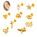 HENGSEN Wholesale Stainless Steel Jewelry Gold Plated  Piercing  Jewelry Heart Eye Bee Animal Shape Fashion Stud Earrings