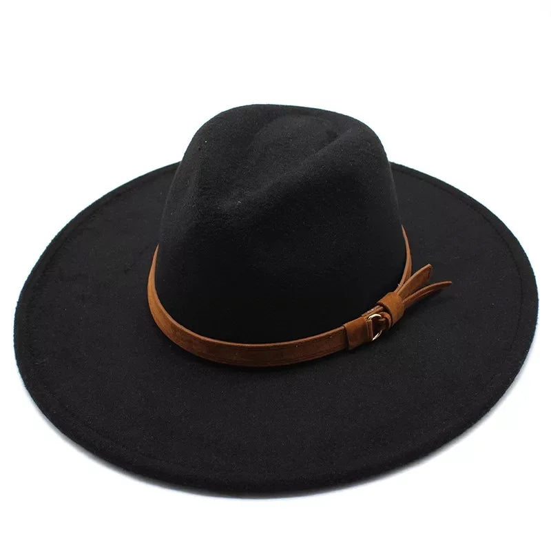 Wholesale Autumn Winter Hats Custom 9.5cm Big Wide Brim Fedora Hats for Women Men Fashion Dress
