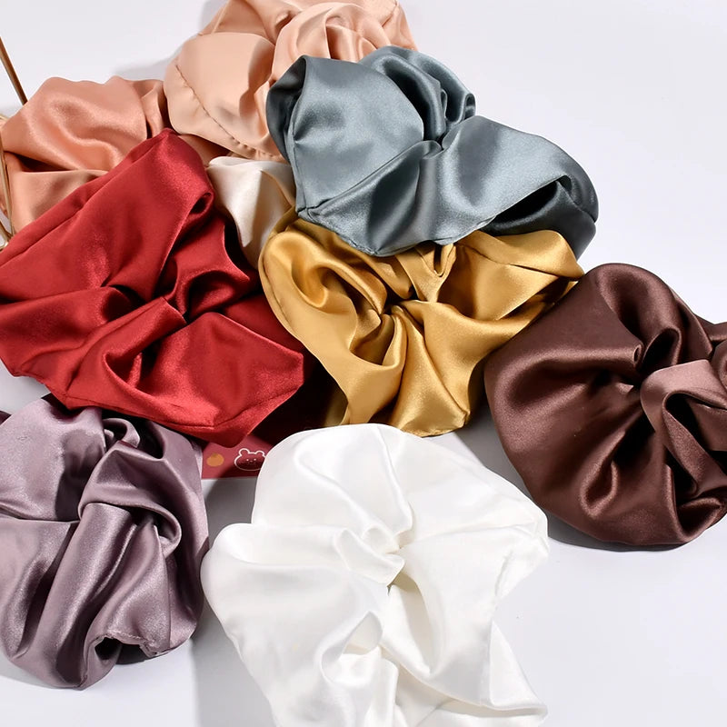 Wholesale Elegant Women Ladies Scrunchie Large XXL Silk Feeling Hair Scrunchies Multi Color Satin Hair Ties for Girls