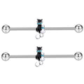 Stainless Steel Industrial Barbell Ear Cartilage Piercing Bar Stud Zirconia Cartilage Earrings Cute Cat Piercing Body Jewelry