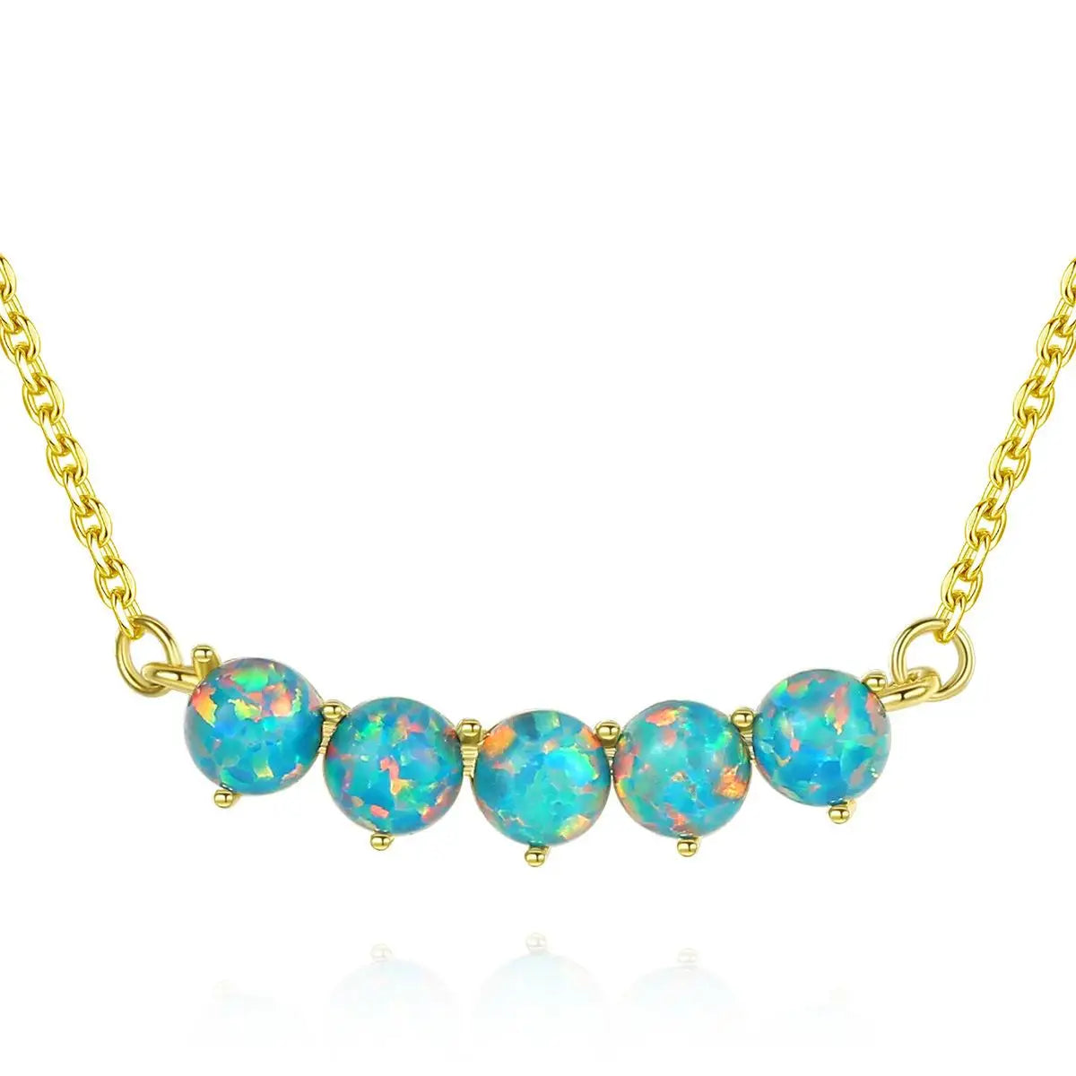 New Arrival Fine Jewelry Blue Opal Clavicle Chain 925 Sterling Silver Gold Plated Round Opal Pendant Necklace