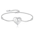 925 Sterling Silver Cross Chain Bracelet Bangle With Cubic Zircon and Your Own Letter Logo Heart-shaped Tag
