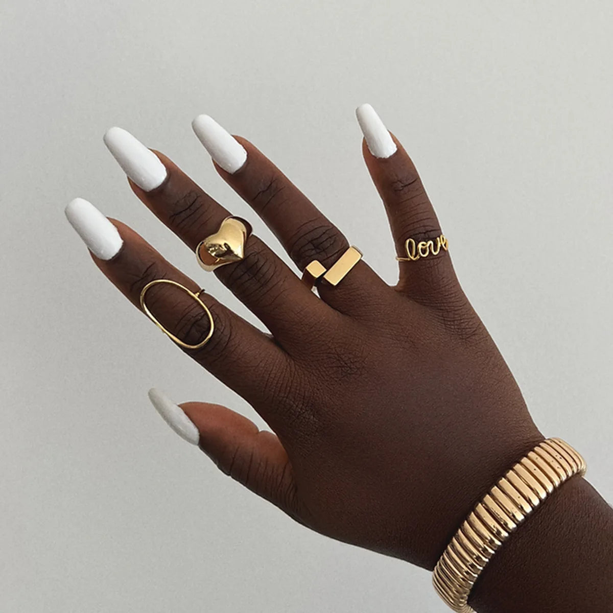 INS Fashion Jewelry PVD 18K Plated Gold Stainless Geometric Rectangular Shape Flat Bar Finger Ring for Women