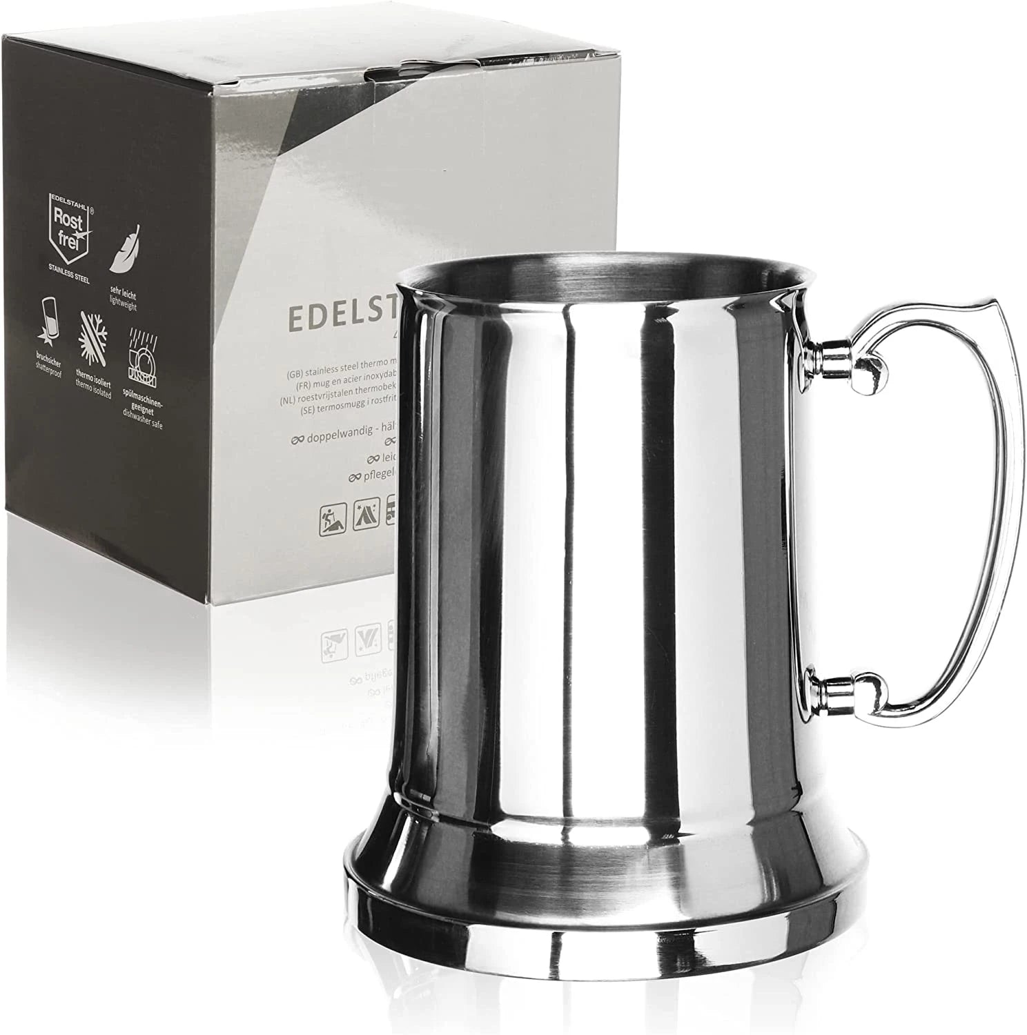 Hot Selling Classic Stainless Steel Double Walled Big Grip Beer Stein 1 Pint Beer Mug Tankard