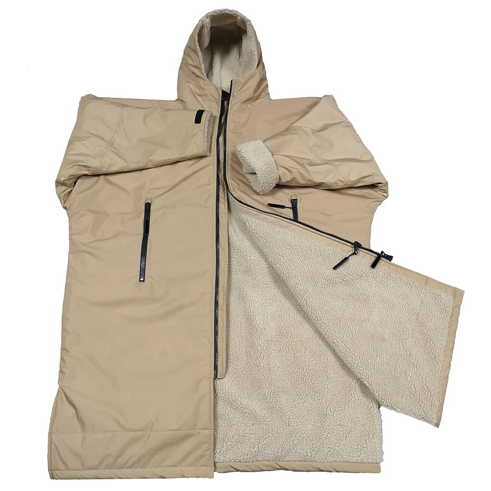 Wholesale Custom logo Sherpa Fleece Lining Waterproof Windproof Long Sleeve Beach Surf Changing Robe