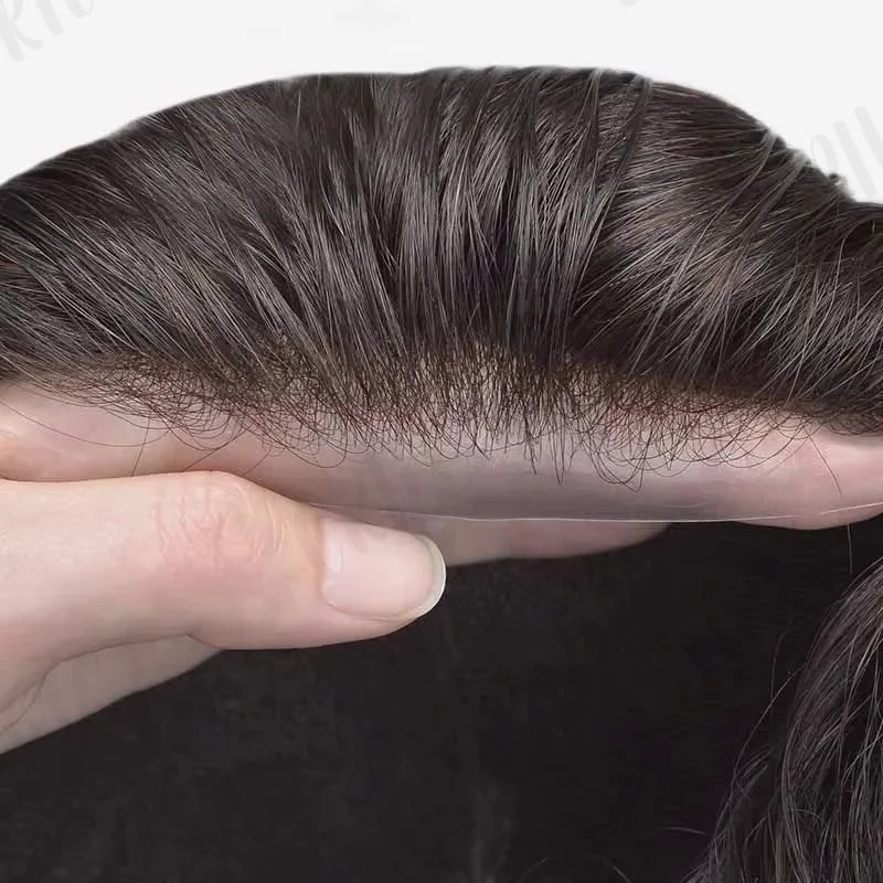 100% Indian Remy Virgin Hair Men's Toupee 0.02 V-Looped Ultra Thin Skin PU Technique Straight Right Base