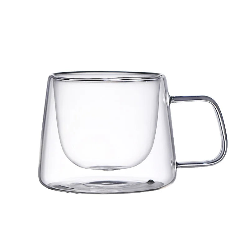 High Borosilicate Glass Cup Milk Tea Beverage Mug with Handle Simple Transparent Glass Coffee Insulated Double-layer Cup