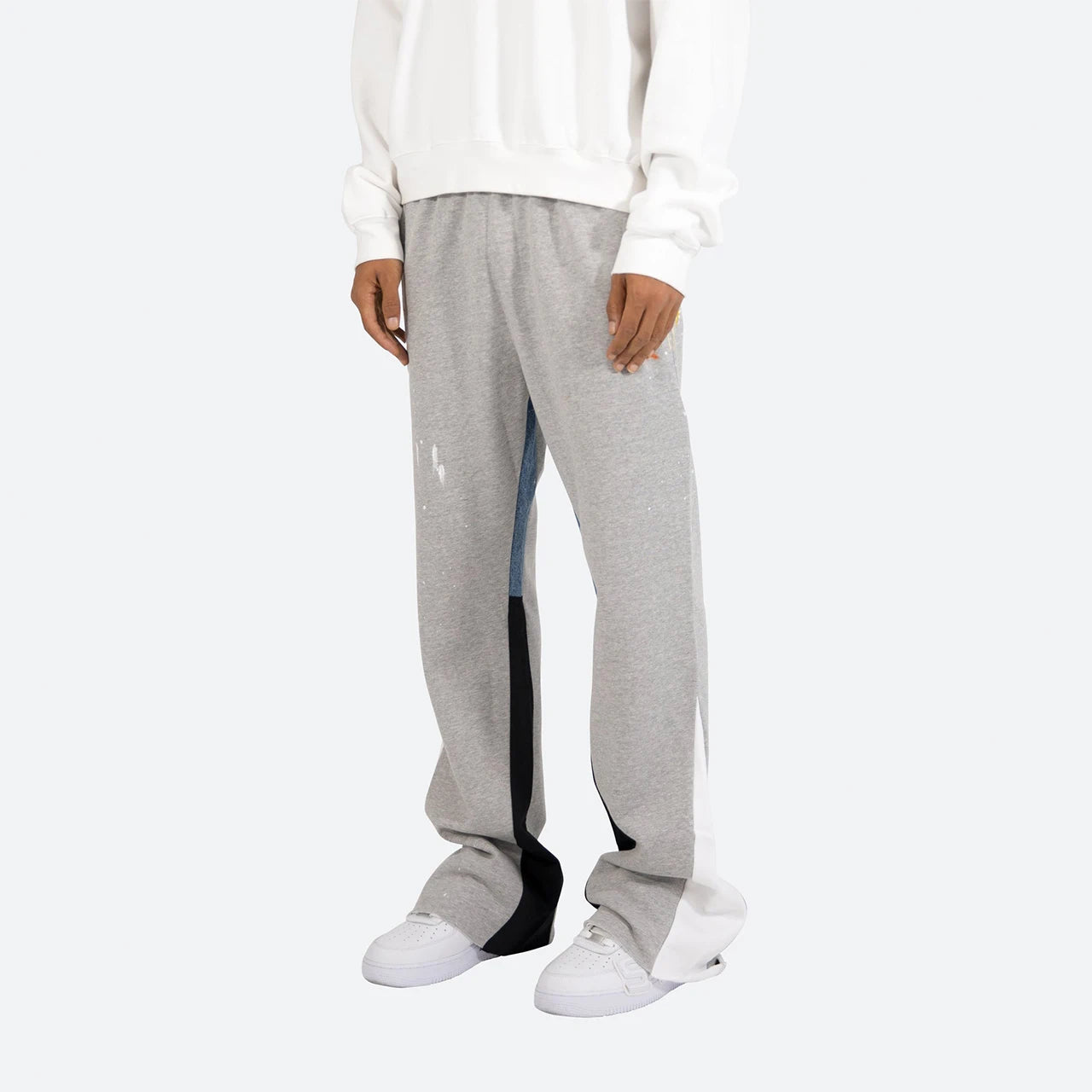 Men's Custom Fleece Joggers Distressed Wash Casual Elastic Waist Sweatpants Mid Waist French Terry Baggy Stacked Flare Style