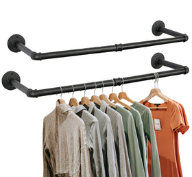 DSDST Home Decor Black Malleable Iron Pipe Fittings 1/2''-1'' Galvanized Sand Cast DIY Loft Shelves with Wooden Support