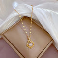Fashion Cubic Zirconia Pendant Necklace Shining Gold Color Titanium Steel Cz Crystal Pendant Necklace 2023 New Arrival