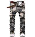 Custom Men Denim Pants Wholesale Skinny Fitting Streetwear Patch Plaid Patchwork Skinny Jeans