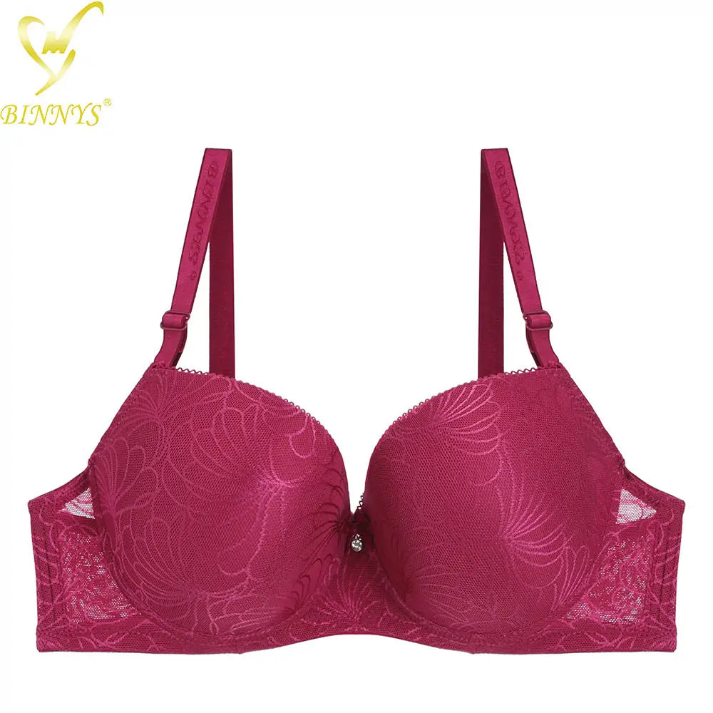 Binnys Plus Size D Cup Womens Underwear Thin Sponge Nylon Straps Sujetador Breathable Underwire Soutien-Gorge Lace Push up Bras