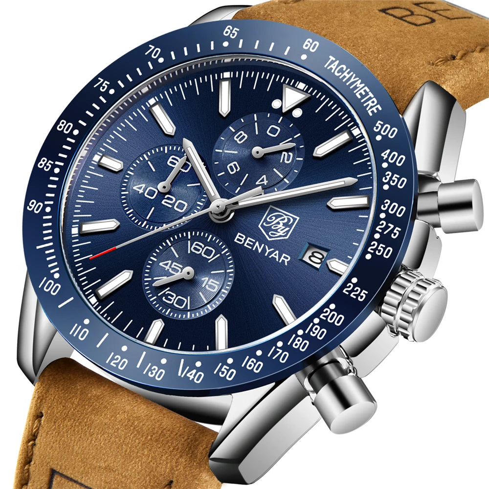 BENYAR Men Watches 5140 Luxury Silicone Strap Waterproof Sport Quartz Chronograph New Watch Men Clock Relogio Masculino
