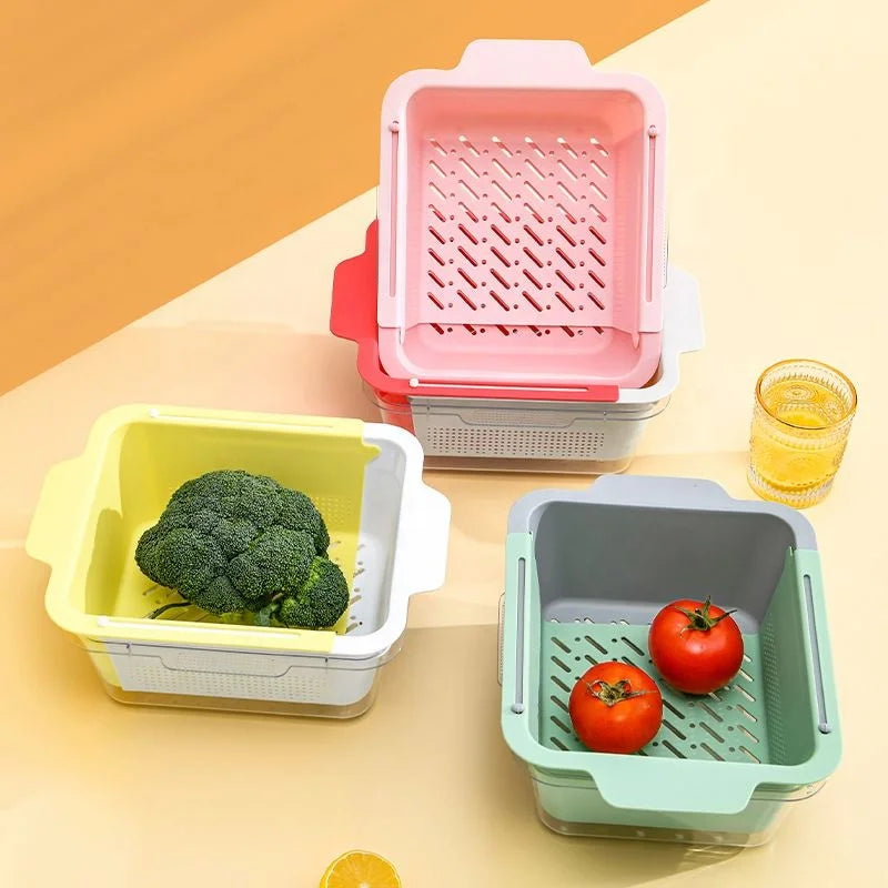 New Double-layer Multifunctional Vegetable Sink Drain Basket Tray Household Kitchen Sink Retractable Fruit and Vegetable Basket