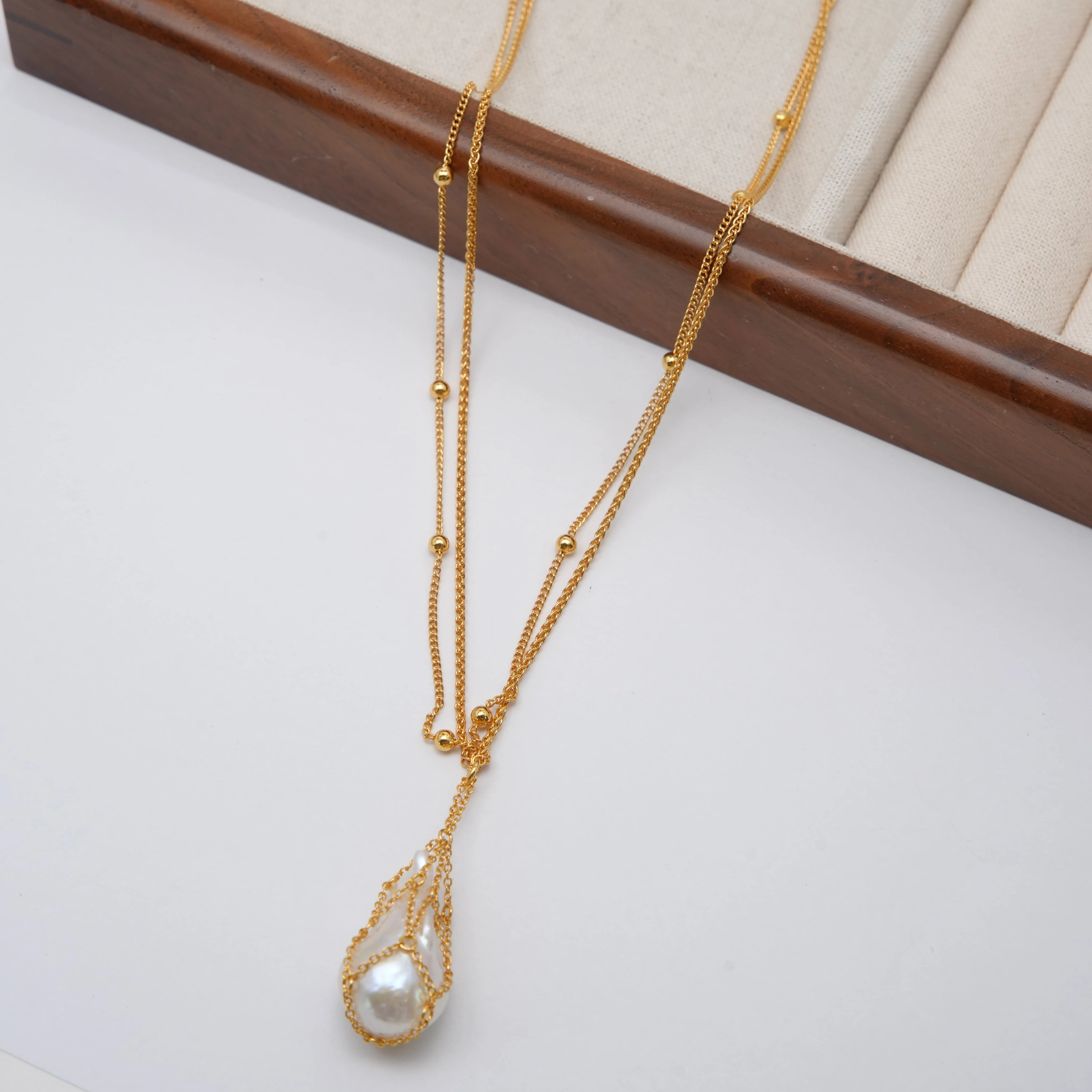 New Design Mesh Bag Double - Layer Chain Baroque Necklace (Gold/Silver)