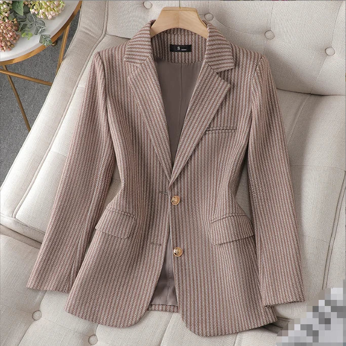 S-3XL Striped Small Suit Coat Autumn New Casual Small Suit Top