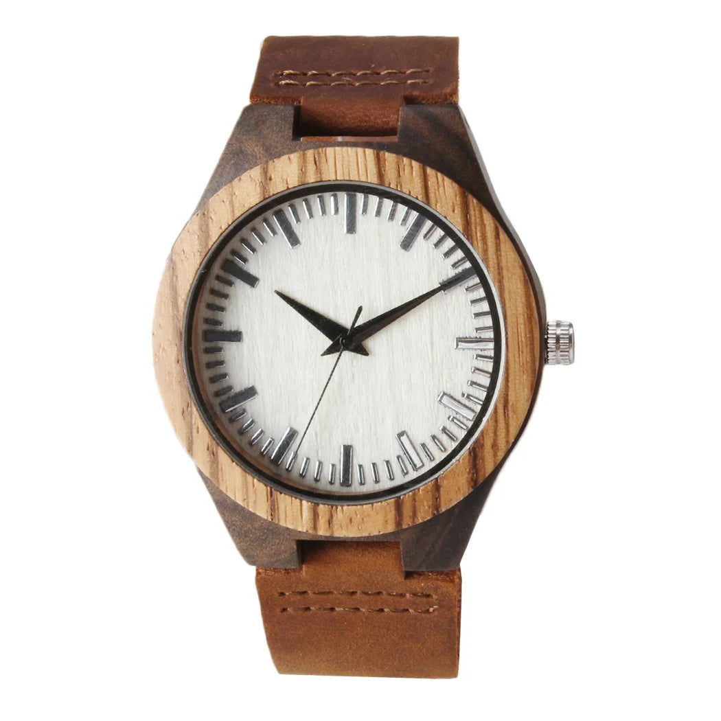TJW Men's Luxury Wooden Quartz Watch with Leather Band 45mm Dial 24mm Width Sporty Fashion Seiko Movement Limited Edition