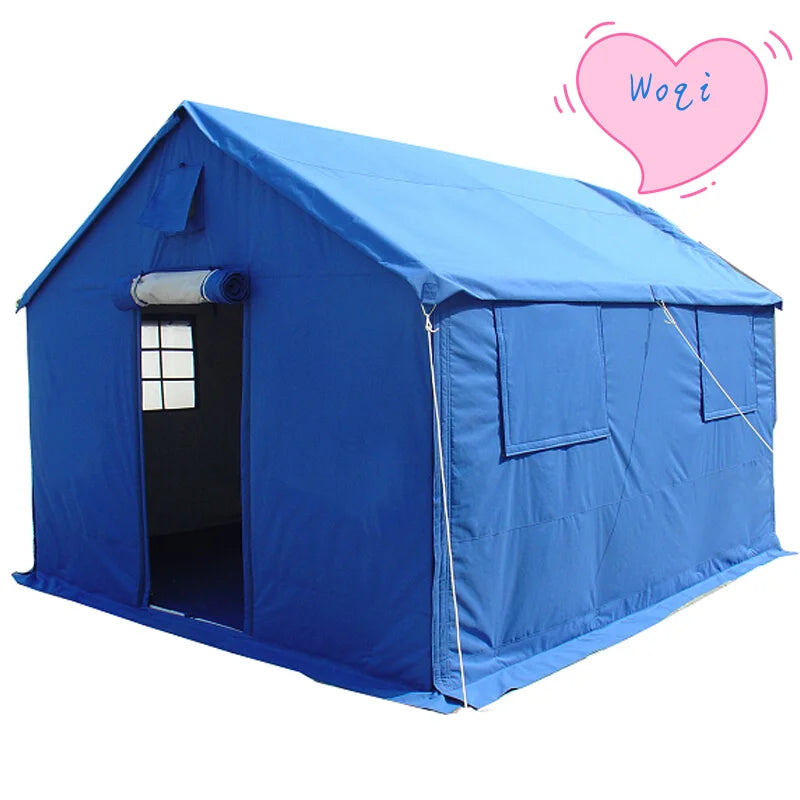 Woqi Customized Color Canvas Fabric Outdoor Steel Tent Relief Tent Emergency Event Refugee Shelter Tent