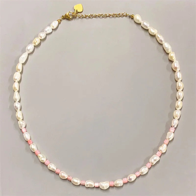 Minimalist Stainless Steel 18k Gold Natural Freshwater Pearl Bead Necklace for Women