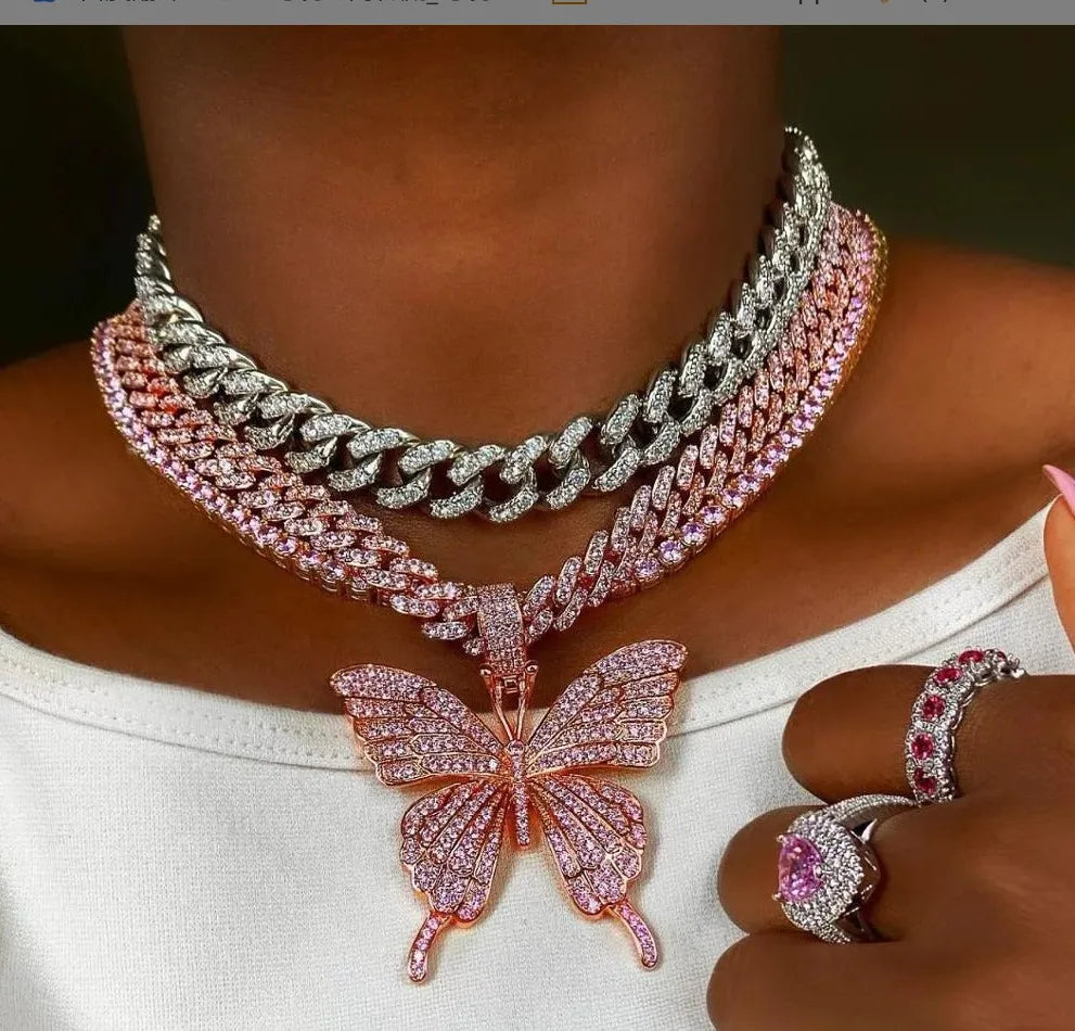 Hot Sale CZ Trendy 2020 Iced Out Gold Plated Butterfly Necklace Jewelry Hip Hop Crystal Pendant Necklace Wholesale
