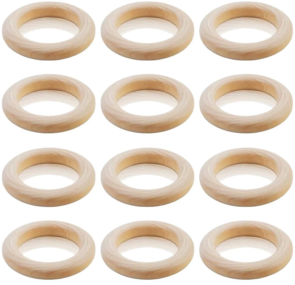 TaiLai Unfinished Solid Wooden Rings 12-150MM Natural Wood Rings for Macrame DIY Crafts Wood Hoops Ornaments Connectors