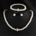 Bridal High-end Sweater Chain Necklace Stud Earrings Bracelet Shiny Diamond Jewelry Faux Pearl Necklace Set Gifts for Women