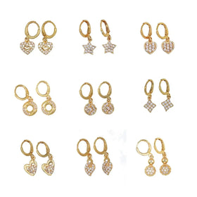 Fashion Simple Good Quality White Full Cute Diamond Stone Heart Shape 14 18k 24 Gold Plated Huggies Earring Copper Jewelry