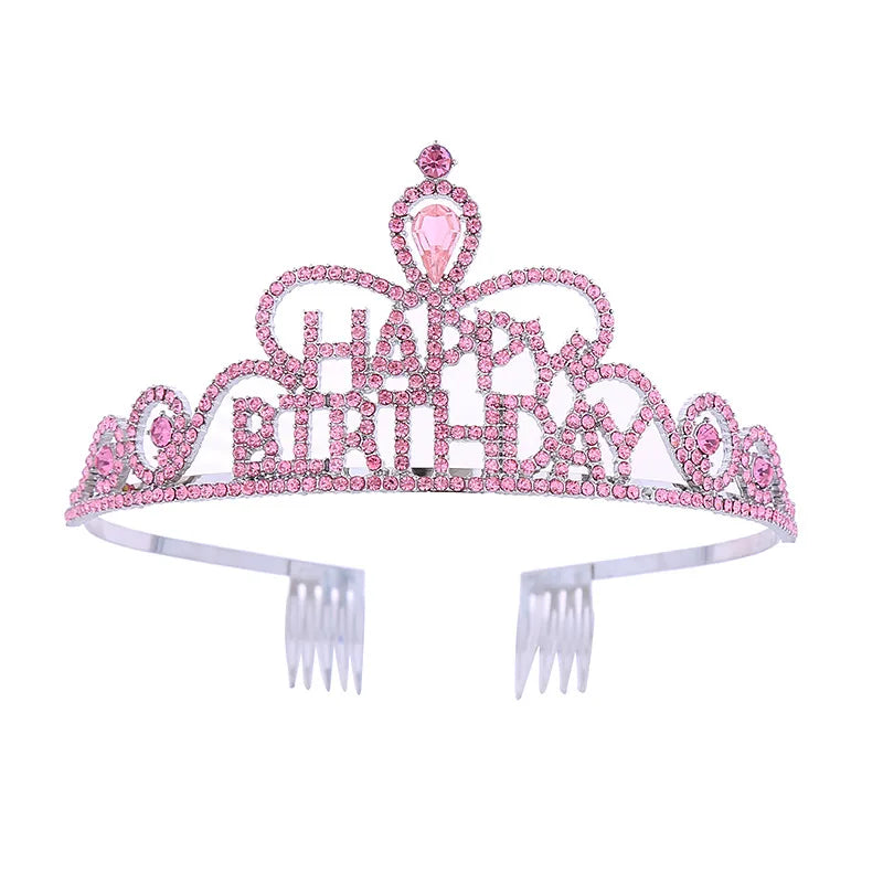 AA01434 Rhinestone Tiara Birthday Party Accessories Wholesale Silver Rose Gold Metal Rhinestone Birthday Crown