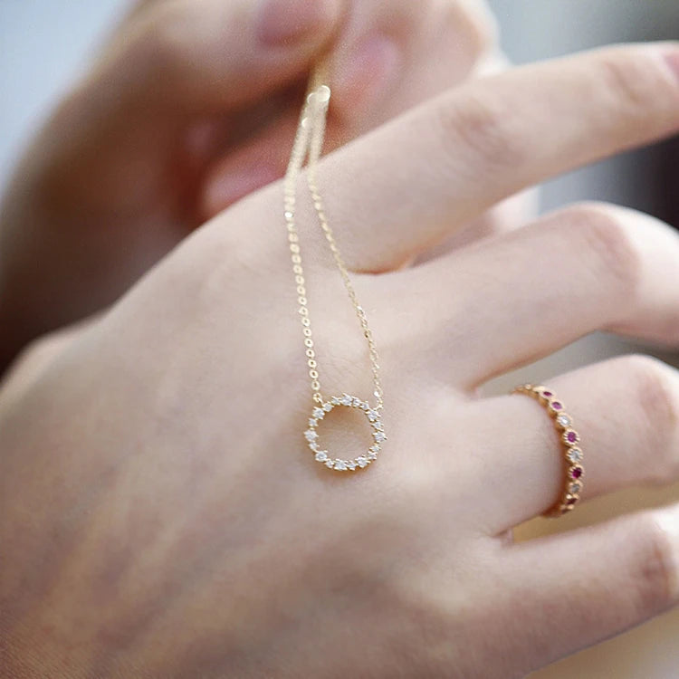 Fashion Jewelry 2026 14k Gold Plated Sterling Silver Women Circle Zircon Necklace