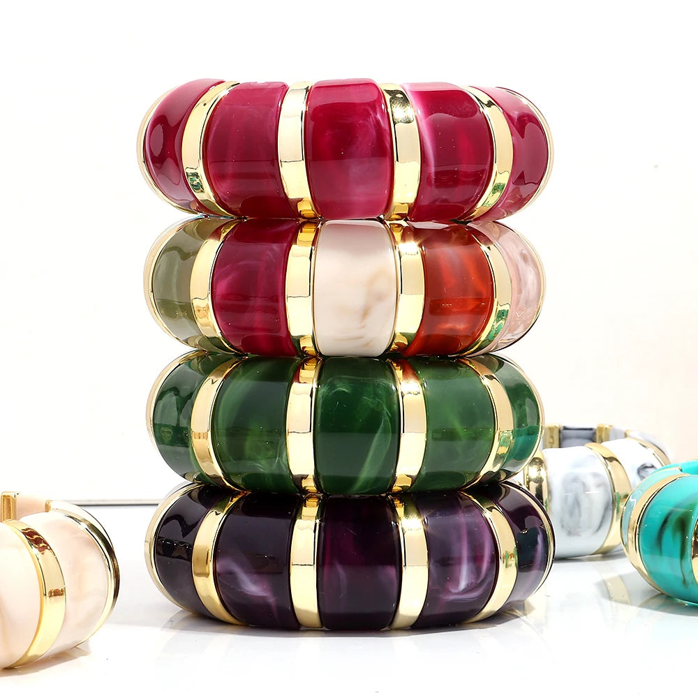 Render Acrylic Elastic Rope Bracelet Simple Maillard Temperament Senior Retro Exaggerated Hand Jewelry Acrylic Bracelet Bangles