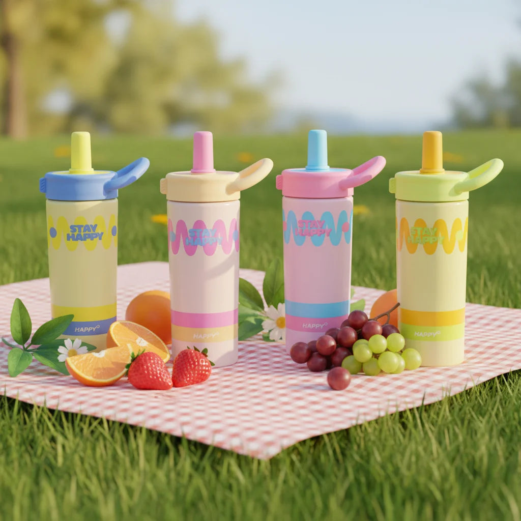 Summer New 316 Stainless Steel Vacuum Thermos Cup with High Color Creative Suction Cup Coffee Handle Double Drink Lid