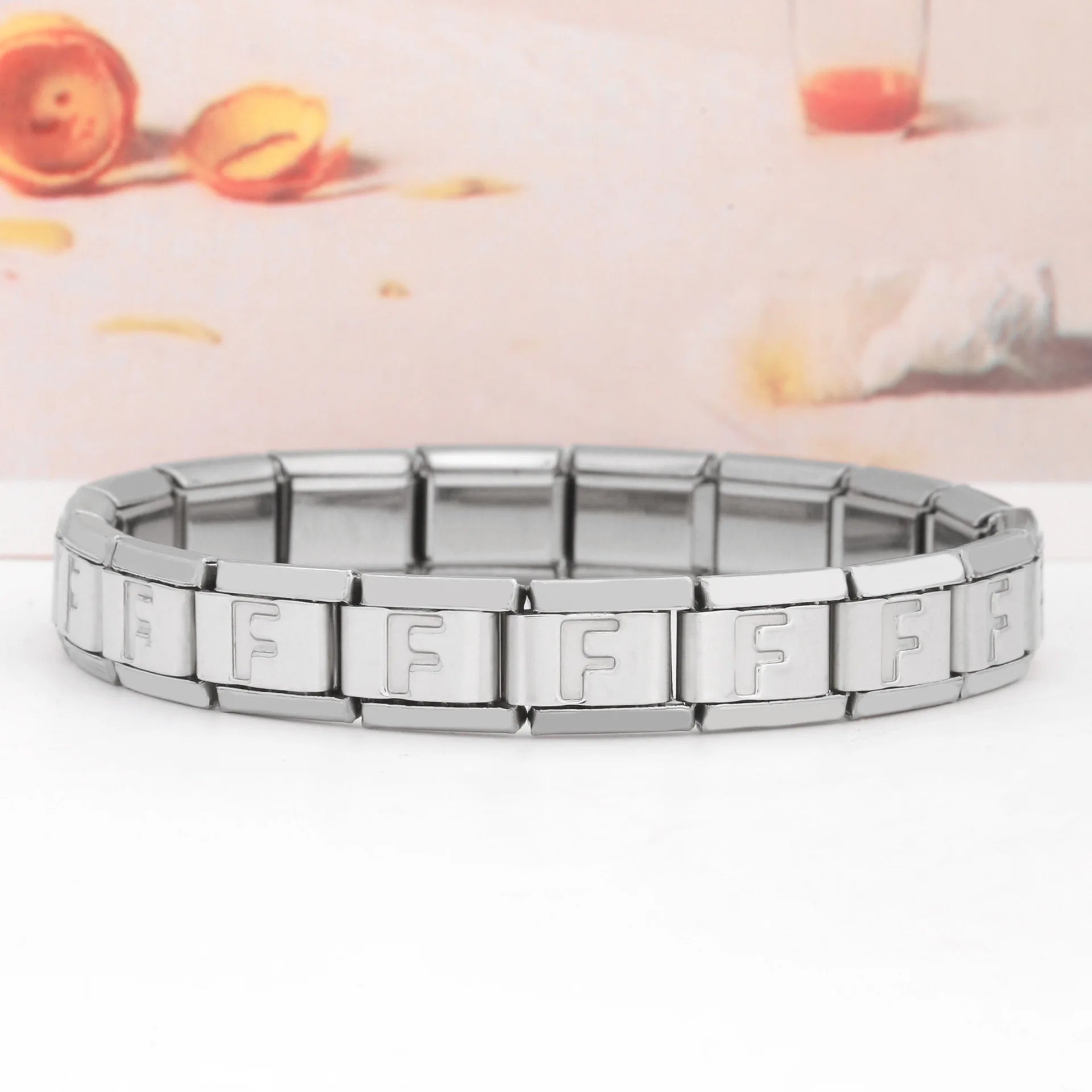Stainless Steel Italian Charm Bracelet Trendy Silver Embossed 26 Alphabet DIY Modules Freestyle Assembly Elastic Watch Gift