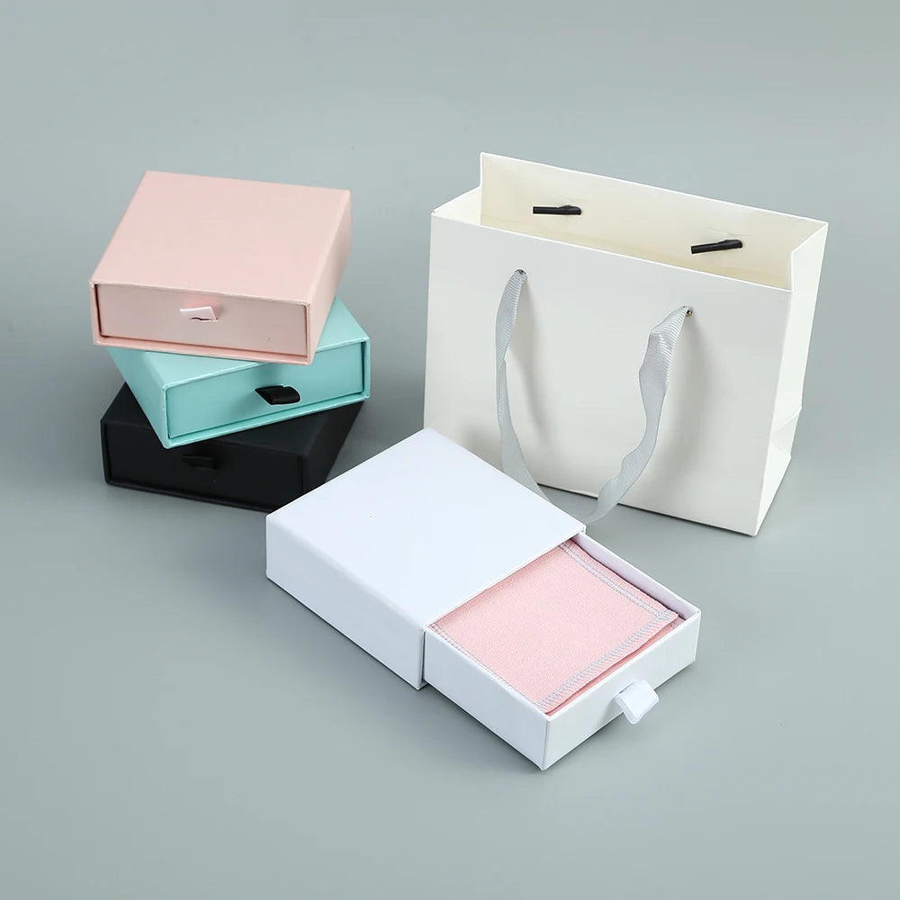 Cotton Canvas Jewelry Boxes Set Slide Packaging Pouches for Display and Gift Paper Bags for Jewellery