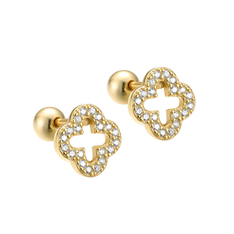 Designer Flower Stud 925 Sterling Silver CZ Leaf Screw Back Earrings Set for Women Fine Jewelry Wholesale