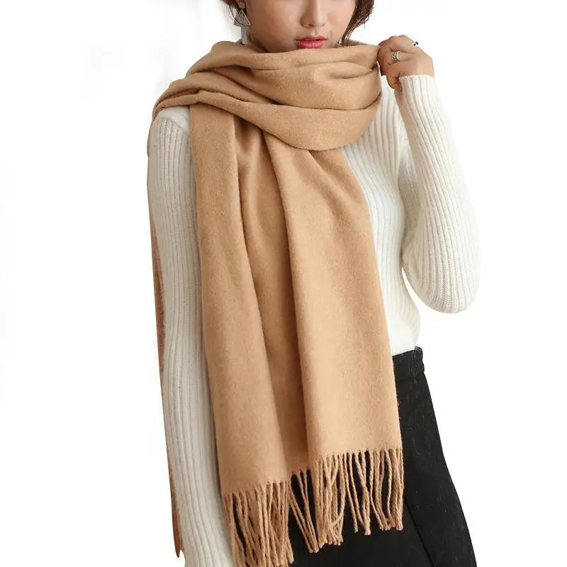 Women Fashion Thickened Warm Super Tassel Long New Autumn and Winter Pure Color Cashmere Scarf