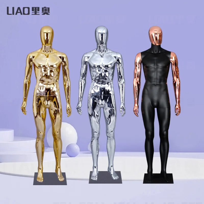 Chrome Gold High Quality Plastic ABS Male Full Body Mannequin with Metal Stand 2024 New Fashion Clothes Display