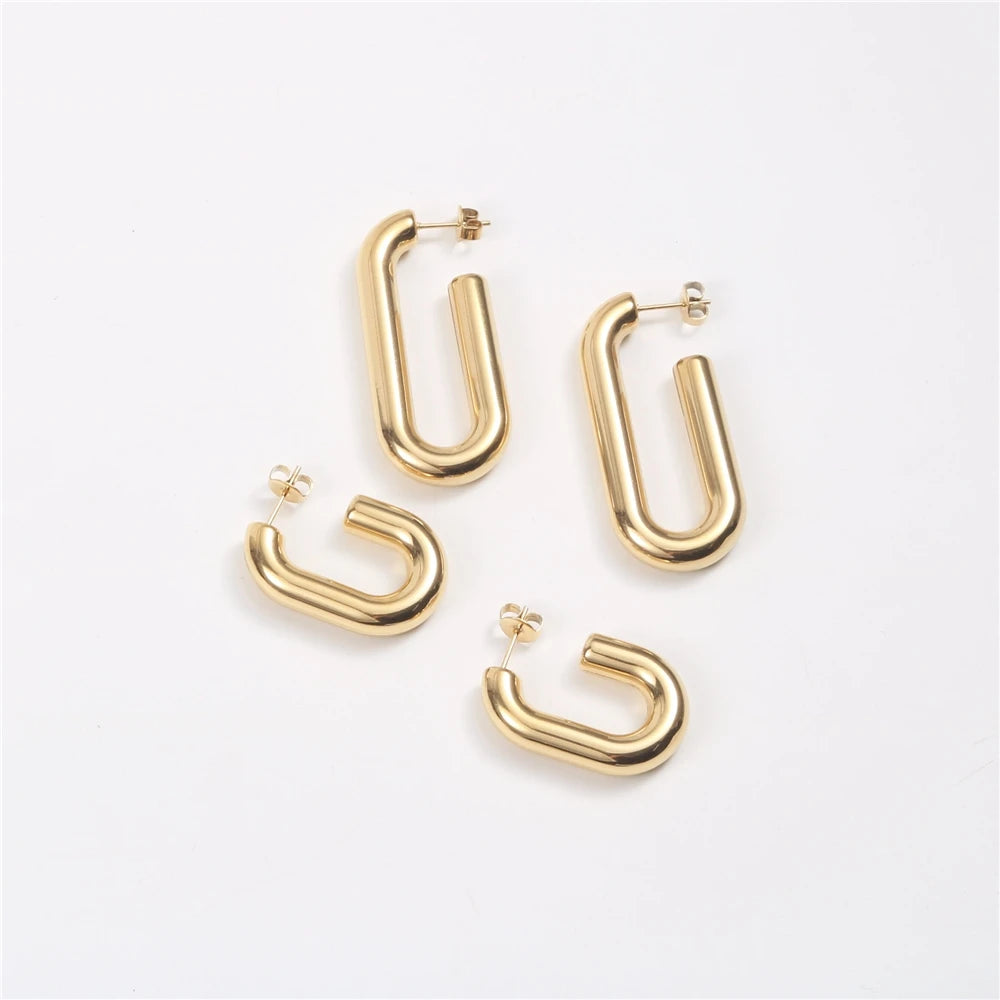 Trendy Jewelry Hoop Earring 18K Gold Plated Hollow U Hoop Earrings Stainless Steel Jewelry Hoop Dangle Earrings for Woman