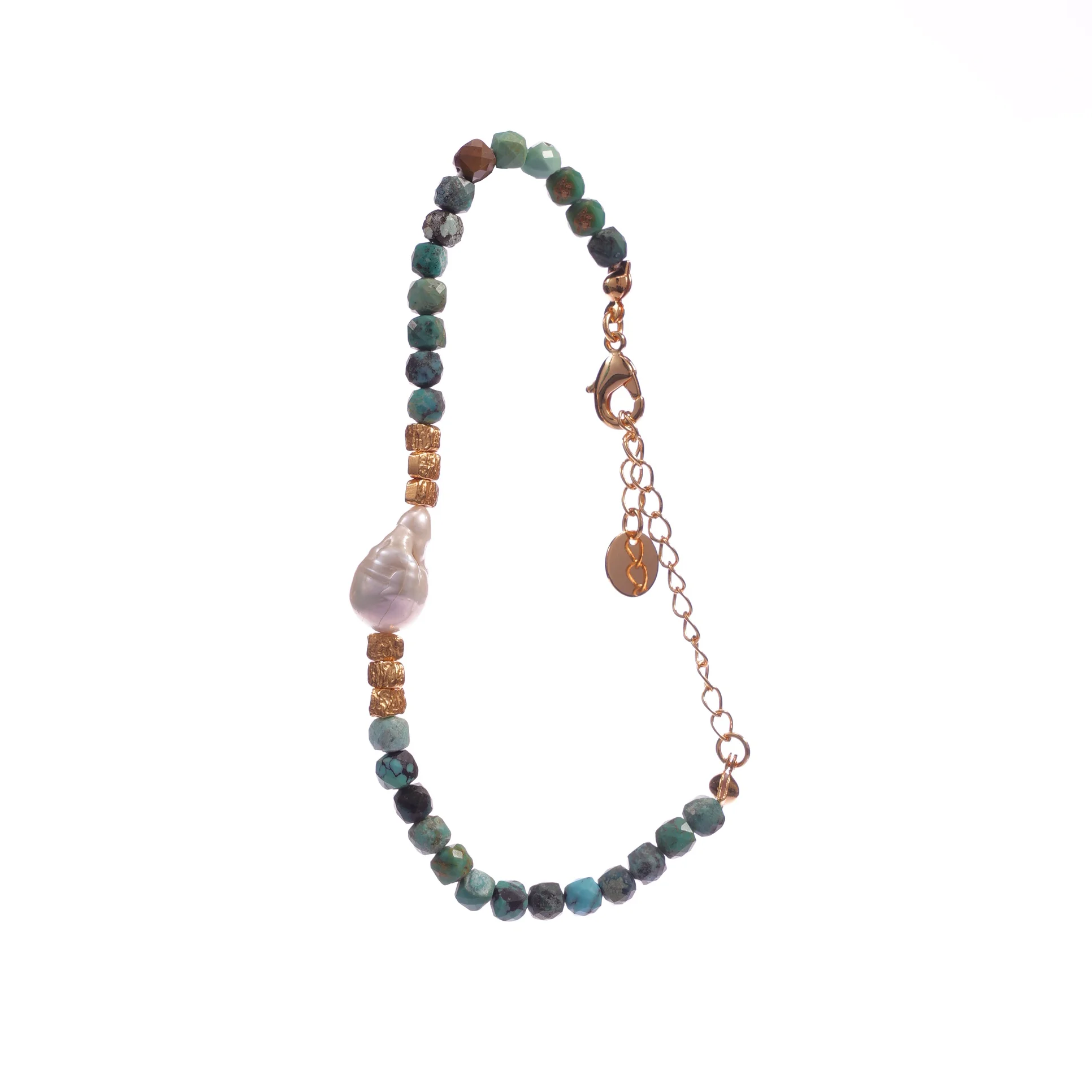 Real Gold Plated Brass Baroque Pearl Bead Wedding Bracelet Trendy Flat Grain Design Adjustable Chain Women's Jewelry